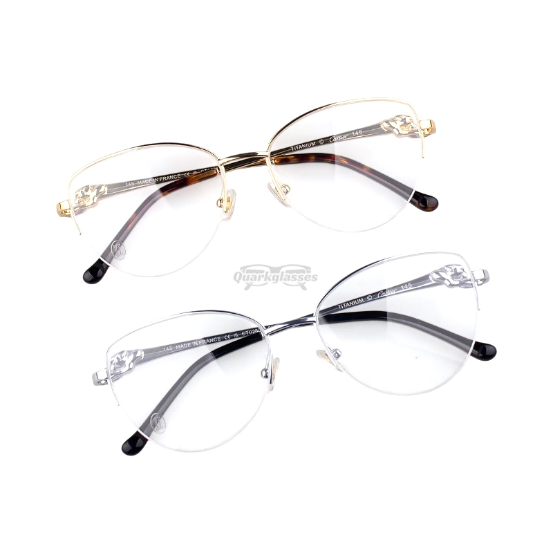 Cartier PANTHèRE Cateye Design Titanium Half Frame Eyeglasses CT0280 (1)