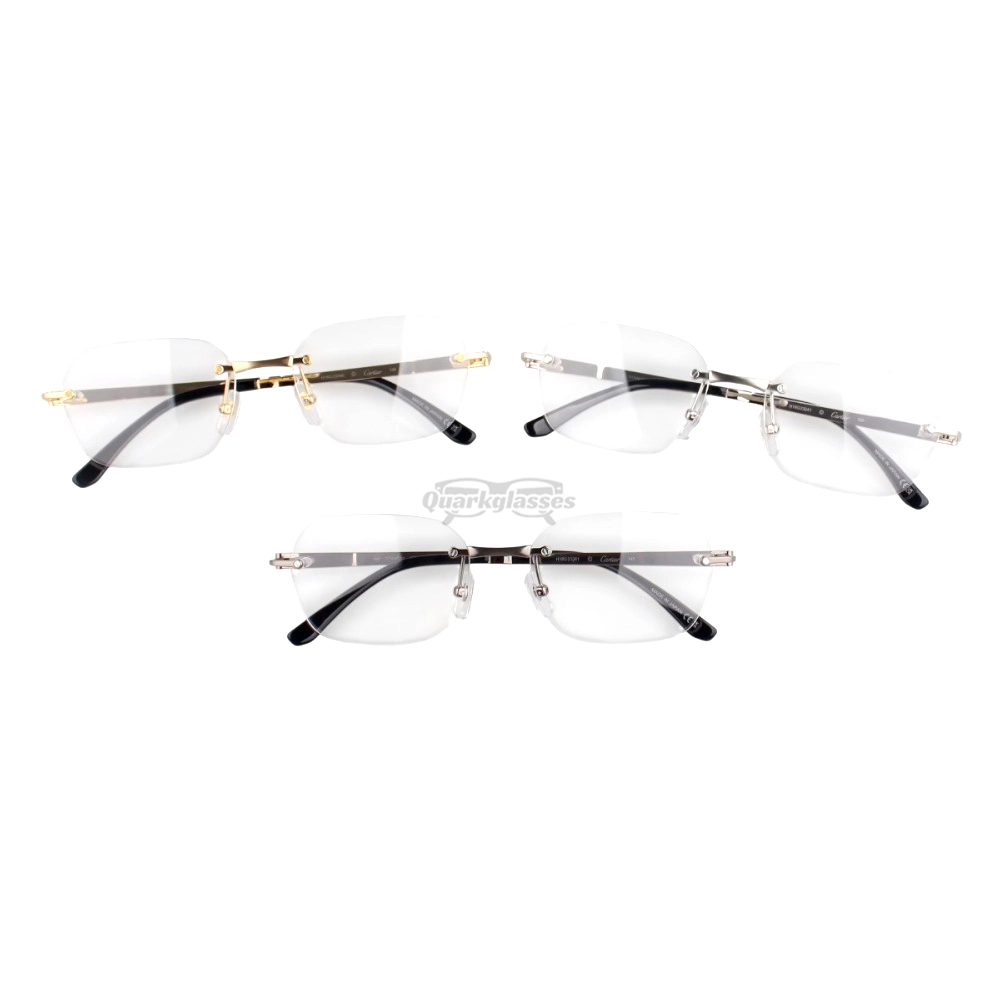 Cartier Santos De Wide Rectangle Titanium Rimless Eyeglasses CT0407O (1)