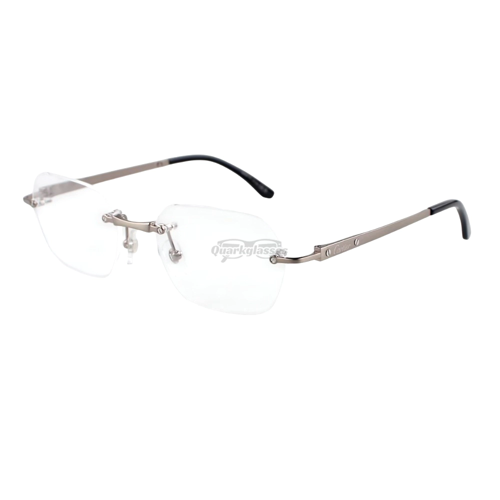 Cartier Santos De Wide Rectangle Titanium Rimless Eyeglasses CT0407O (5)
