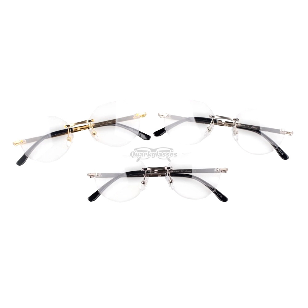 Cartier Santos De Wide Rectangle Titanium Rimless Eyeglasses CT0408O (1)