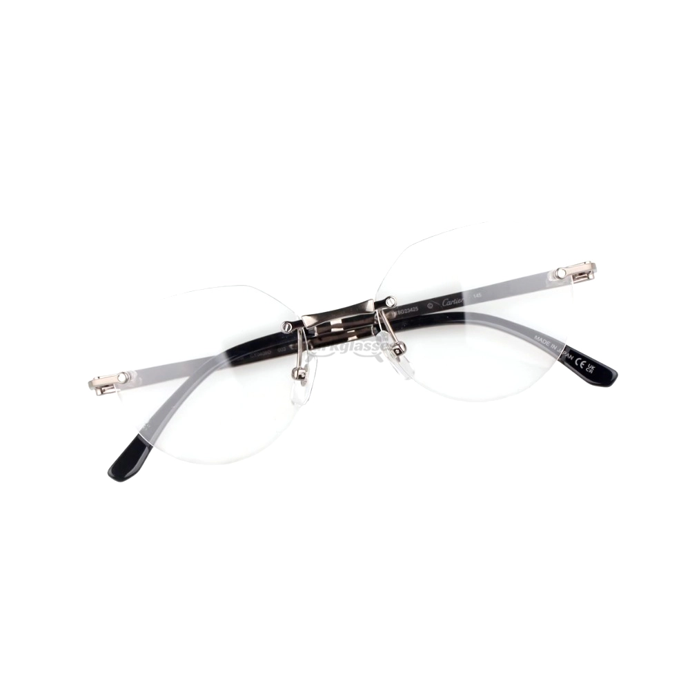 Cartier Santos De Wide Rectangle Titanium Rimless Eyeglasses CT0408O (4)